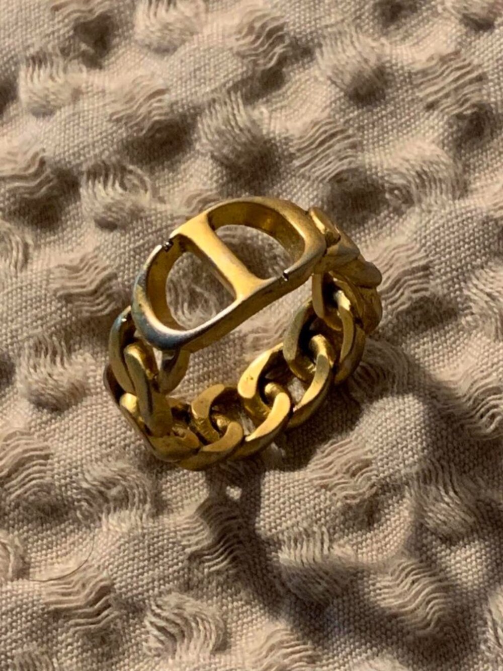 Vintage Christian Dior Goldtone Chainlink Ring - OS